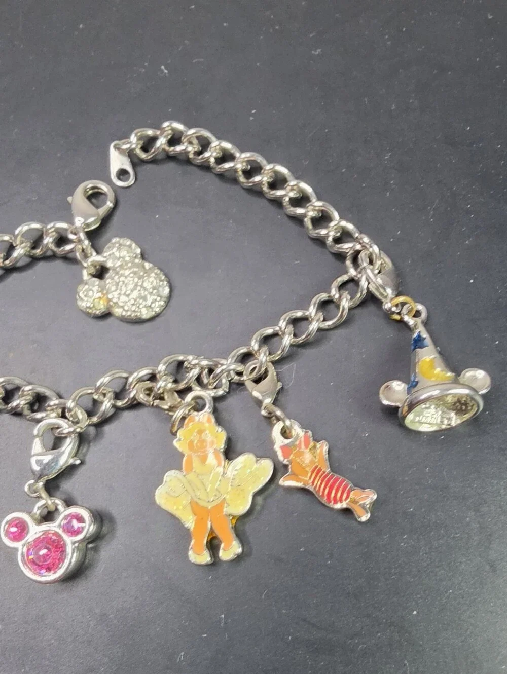 Kids Disney Silver Charm Bracelet with Pink and Black Mickey Charms